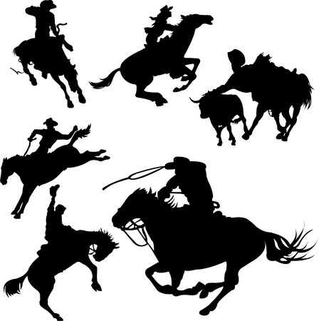 Cowboys on horses silhouettes on a white background.のイラスト素材