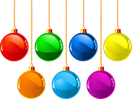 Seven color different vector xmas ball, vector illustrationのイラスト素材