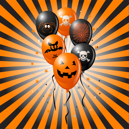 Halloween balloons on  retro background. Includes bat, skull, pumpkin, spider and spider web.のイラスト素材