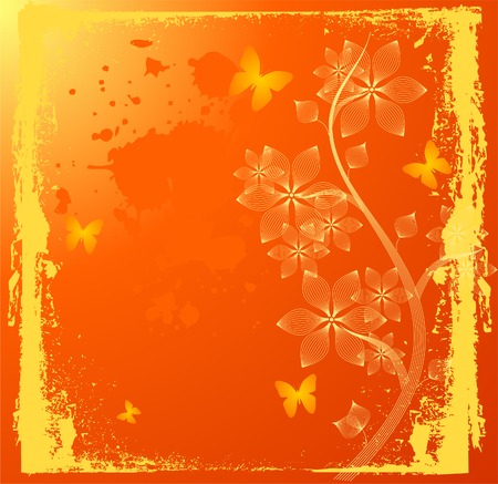 Orange background with  flowers. Space for copy/text. のイラスト素材