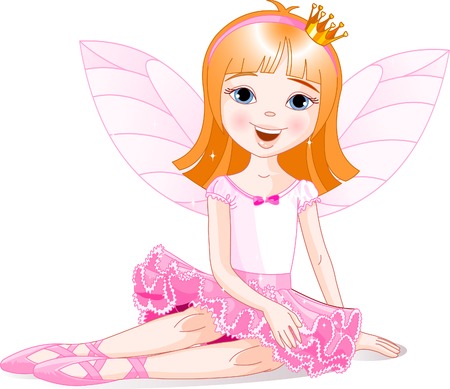 Little fairy ballerina sitting on a floor. All objects are separate groupsのイラスト素材