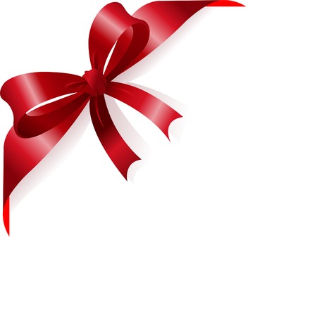 Page corner with red ribbon and bow. Place for copy/text.のイラスト素材
