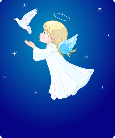 Cute little angel with dove -  place card. のイラスト素材