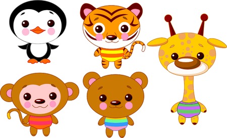 Cute funny baby animals set. のイラスト素材