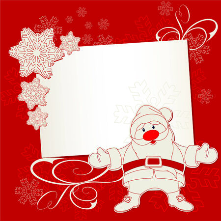 Christmas place card with Santa Claus and snowflakes on red backgroundのイラスト素材