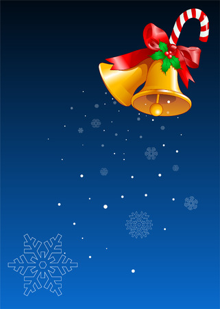 Vector Christmas background with two golden bellsのイラスト素材