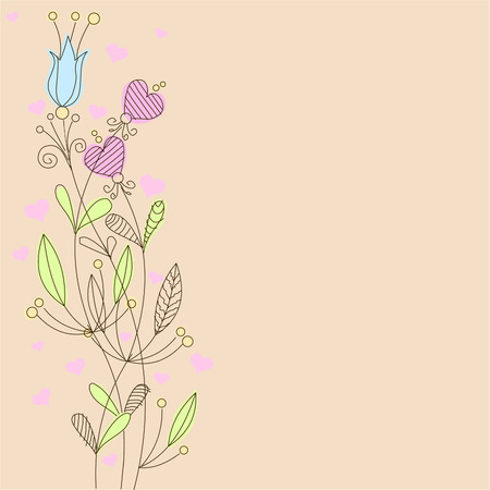 Greeting card with flowers and pink heartsのイラスト素材