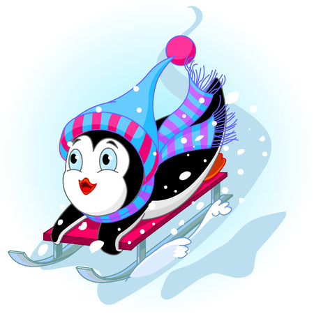 Vector illustration of Penguin having fun in a snow cart.のイラスト素材