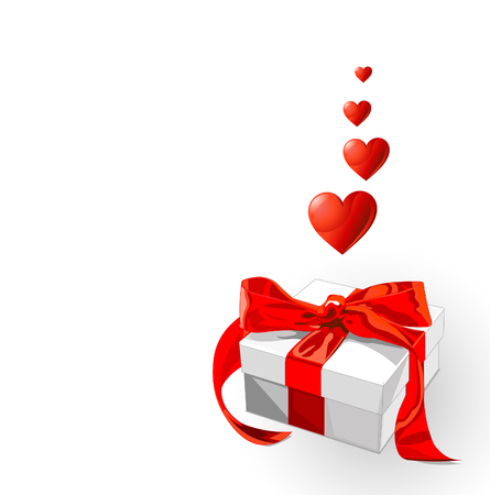 Little gift with red bow and flying heartsのイラスト素材