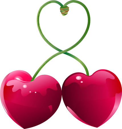 Two Cherry hearts and cherry sticks shows a heart-shape のイラスト素材
