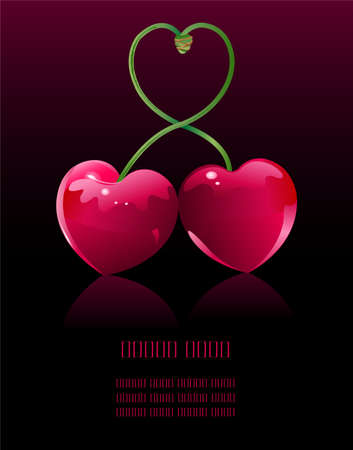 Two Cherry hearts and cherry sticks shows a heart-shape のイラスト素材