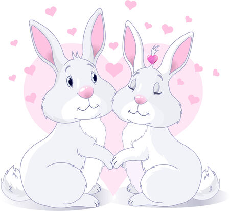 Two very cute white Bunnies in loveのイラスト素材