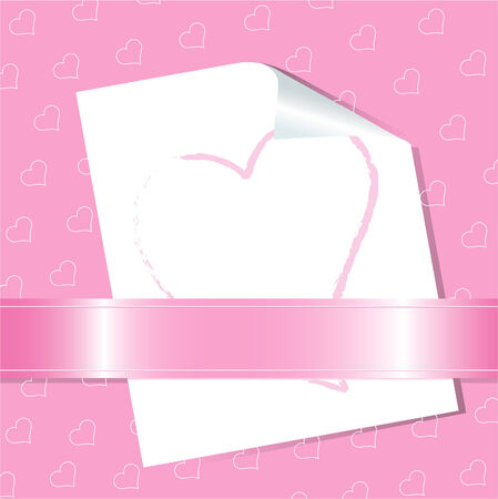 Valentines background with curled paper on pink patternのイラスト素材