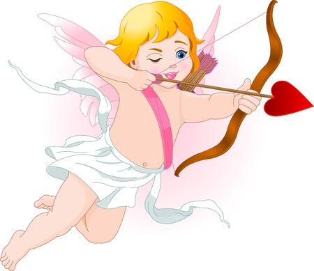 Illustration of a Valentine's Day cupid ready to shoot his arrowのイラスト素材