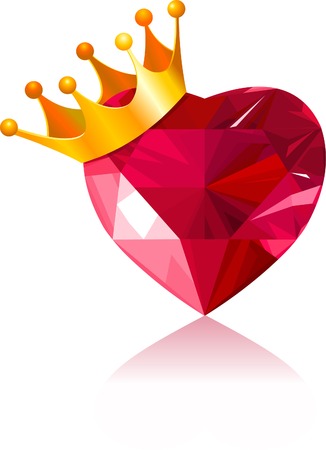 Shiny crystal love heart with gold crownのイラスト素材