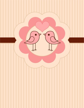 Place card of two cute birds pressing togetherのイラスト素材
