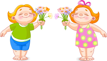 The image of cute babies with bouquets.のイラスト素材