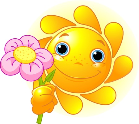 Cartoon Character of Cute Summer Sun giving a flowerのイラスト素材