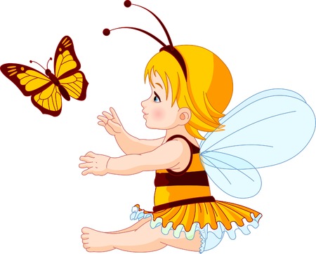 The little fairy girl tries to catch a butterflyのイラスト素材