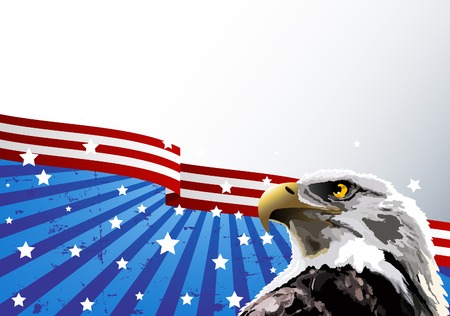 Bald eagle in front of an American flag.のイラスト素材