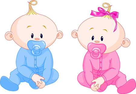 Two adorable babies - the girl with bow and the boy.のイラスト素材