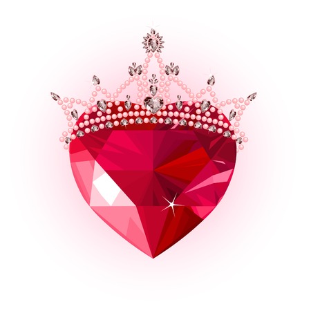 Shiny crystal love heart with princess crown  designのイラスト素材