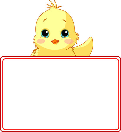 Adorable Chiken Looking Over A Blank Starry Sign のイラスト素材