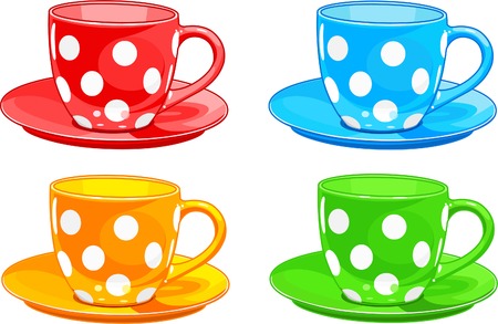 Illustration of four different color Cups and saucersのイラスト素材