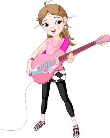 Cool rock star girl playing guitarのイラスト素材