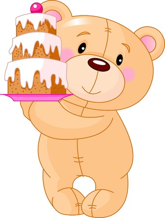 Illustration of cute Teddy Bear bringing birthday cakeのイラスト素材