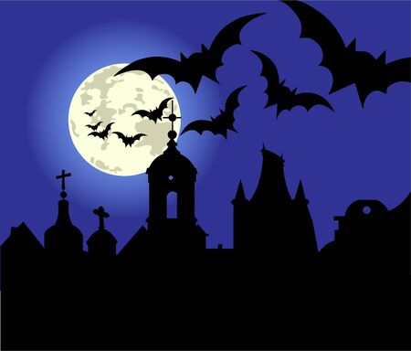 An illustration of a Halloween night in the town.のイラスト素材