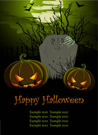 Halloween Illustration with Tombstone and Pumpkins for banners or invite のイラスト素材