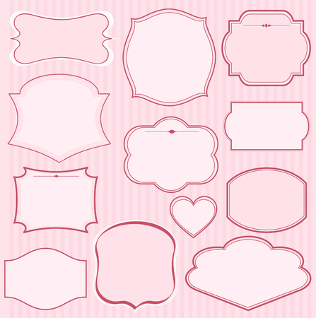 Set of pink frames and ornaments with  text. Perfect as invitation or announcement のイラスト素材