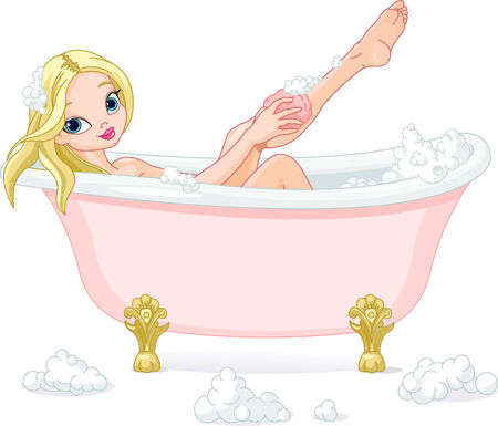 Illustration of young beautiful woman taking bathのイラスト素材