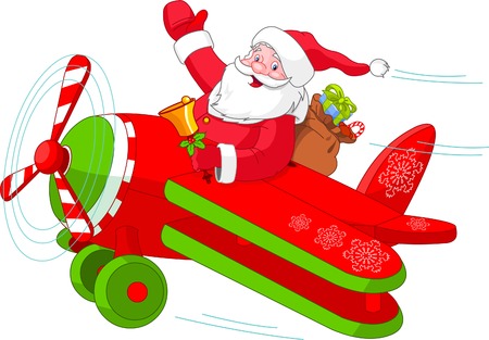 Illustration of Santa Flying His Christmas Plane のイラスト素材