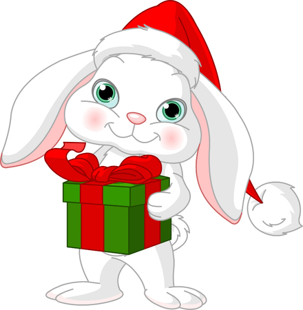 Little rabbit in a Santas hat with Christmas giftのイラスト素材