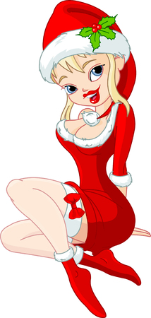 Sexy Christmas girl in red dress.のイラスト素材
