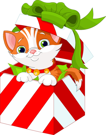 Cute kitten in a Christmas  gift boxのイラスト素材