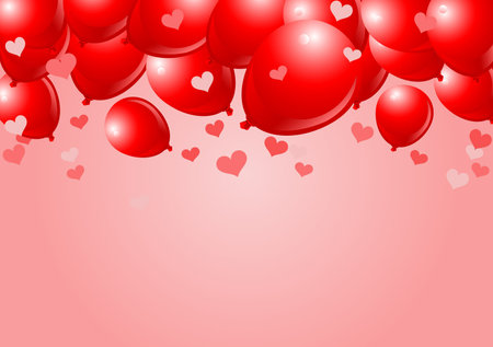 Falling Red Balloons on Pink Background with place for copy/textのイラスト素材