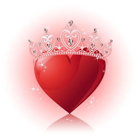 Shiny crystal love heart with princess crown  designのイラスト素材