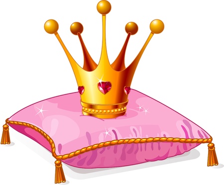 Gold Princess crown on the pink pillowのイラスト素材