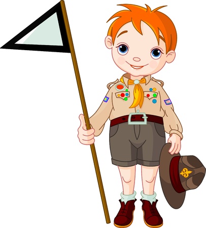 Young  happy boy scout  holding a flagのイラスト素材