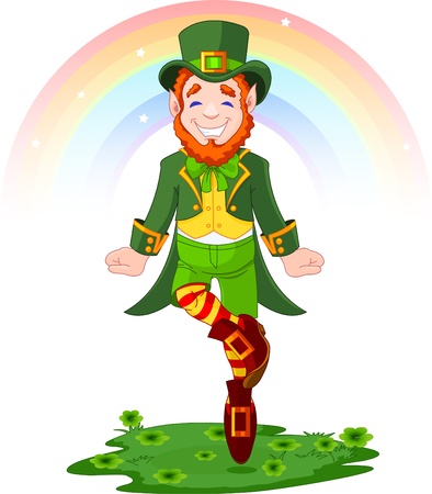 Full length drawing of a leprechaun dancing a jig for St. Patrick's Dayのイラスト素材