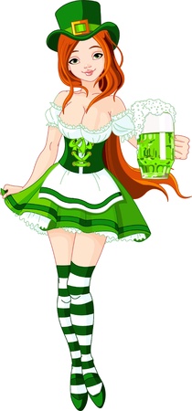 Illustration of St. Patrick's Day  Irish girl serving beerのイラスト素材