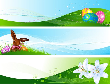 Illustrated set of three different Easter banners のイラスト素材