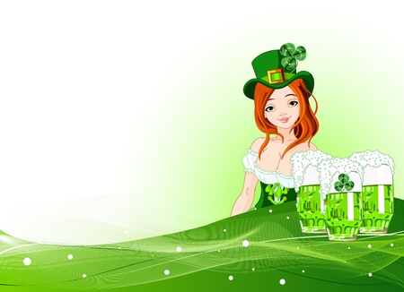 Invitation card to the St. Patrick's Day with beautiful waitressのイラスト素材