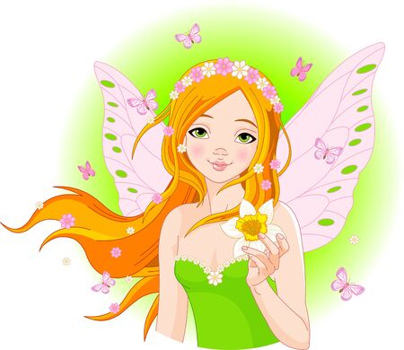 Illustration of beautiful spring fairy with narcissusのイラスト素材