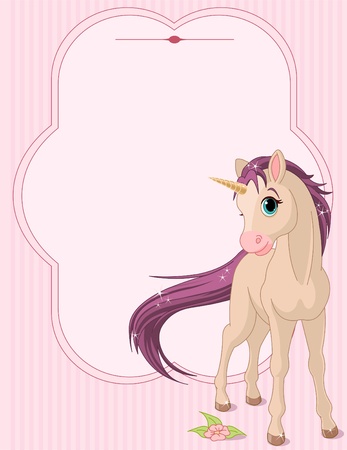 Place card of standing beautiful baby unicornのイラスト素材