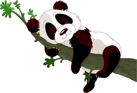 Cute panda sleeping on a branch のイラスト素材