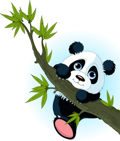 Very cute panda climbing treeのイラスト素材